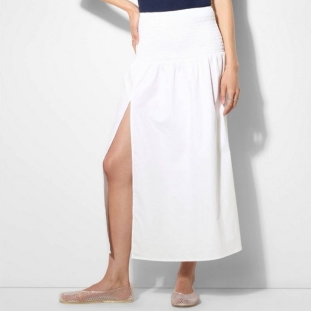 White Maxi Skirt with Side Slit and Smocked Waist Wild Fable Large